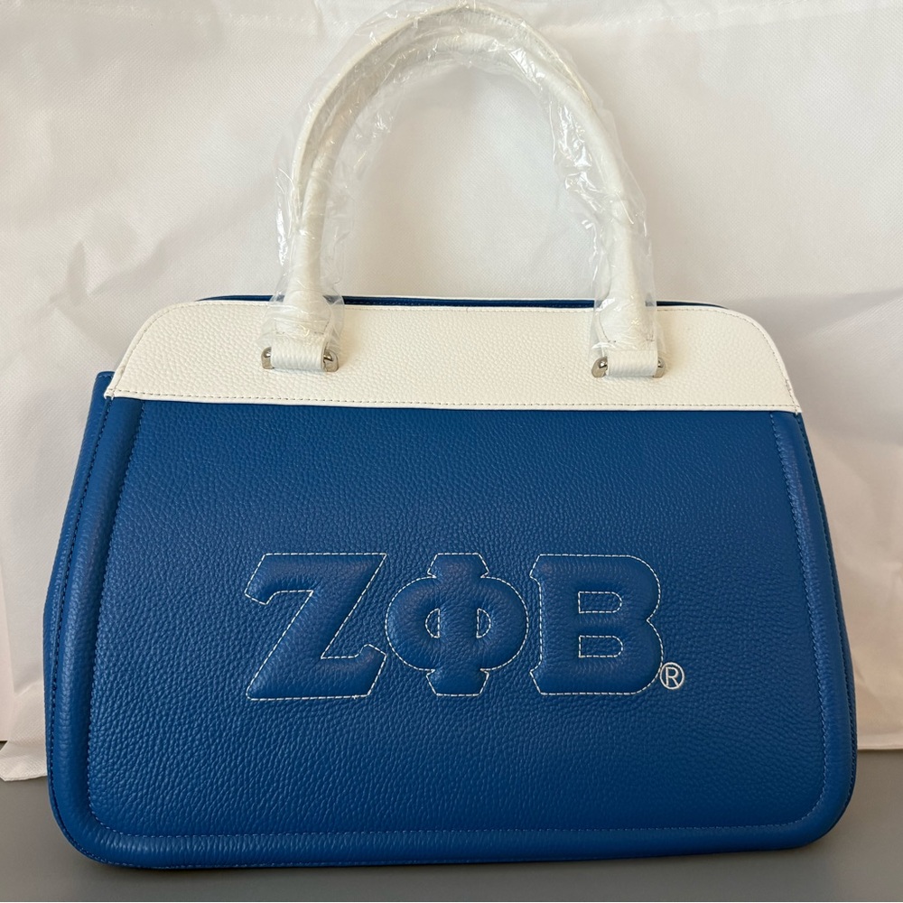 New Tauntus Greek Life a Zeta Phi Beta Sorority (ΖΦΒ) Blue & White Leather Tote